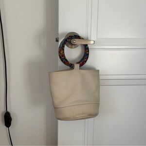 Simon Miller Cream Bucket Bag with Colorful Handle